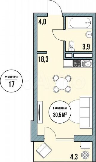 Квартира-студия, 33,5 м², 2/5 эт.