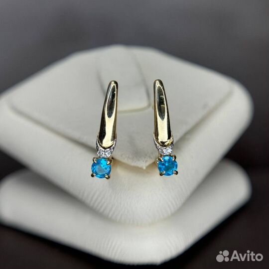 Золотые серьги 585 пробы с бриллиантами и топазом