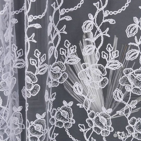 Тюль Дентель роза холодный белый на окна пошив