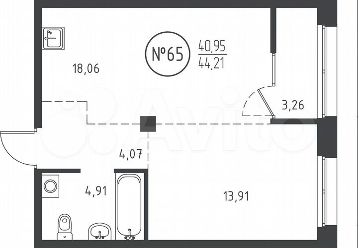 1-к. квартира, 44,2 м², 9/10 эт.
