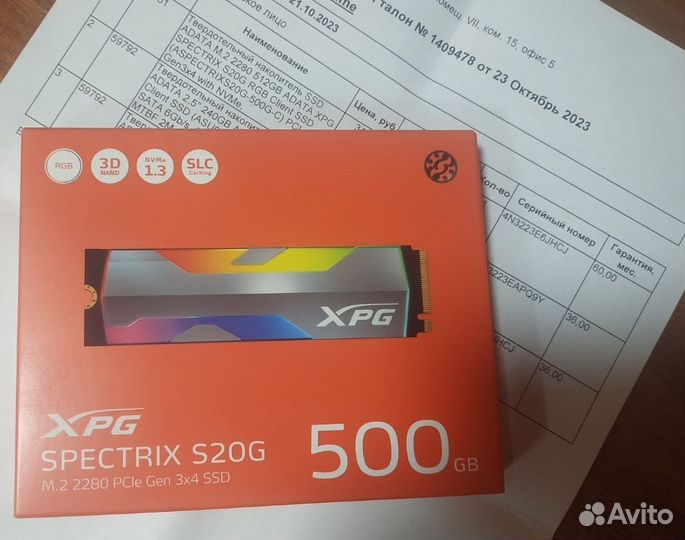 500 гб SSD M.2 накопитель adata XPG spectrix S20G