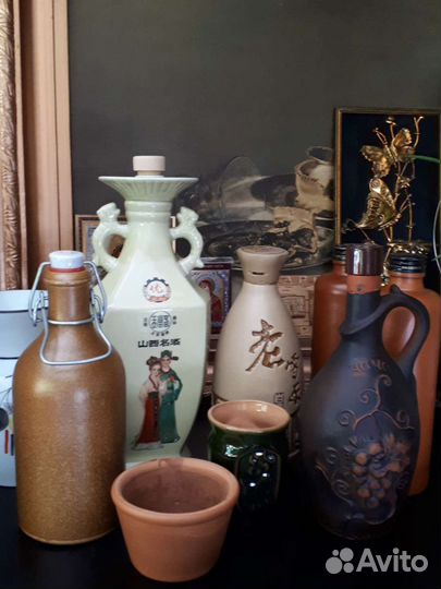 Керамические бутылки, ваза, керам. подсвечники, пр