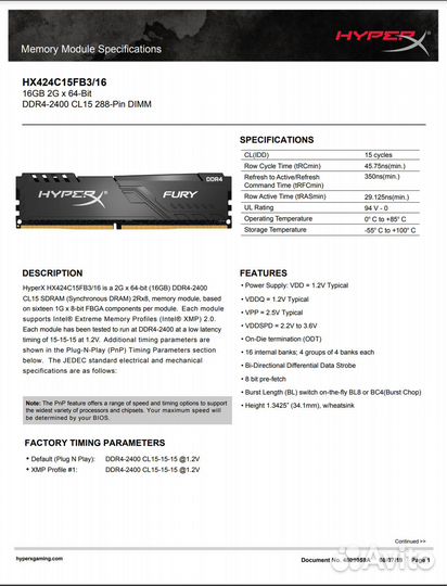 Оперативная память HyperX Fury 32гб DDR4 dimm