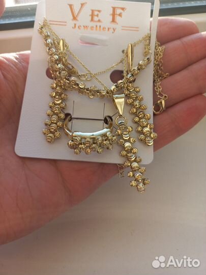 Кольцо комплект серебро золотистый