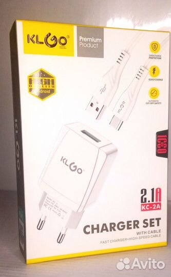 Зарядное уст-во USB+кабель microusb klgo KC-2A (2