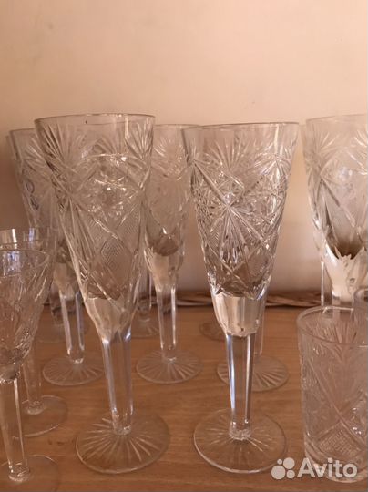 Бокалы фужеры хрусталь СССР 23 предмета все сразу