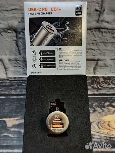 Автомобильная зарядка + Type-C 30W,PD,QC4+