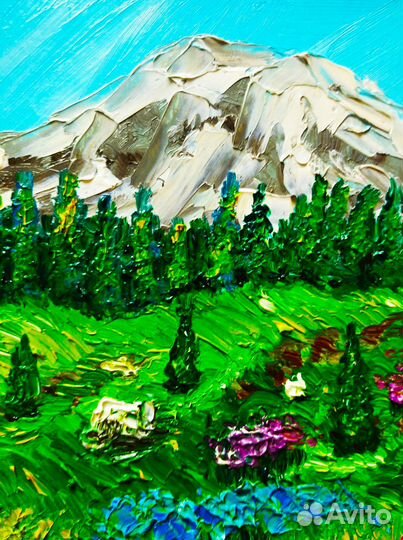 Картина маслом летний горный пейзаж