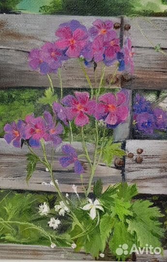 Картина Деревенские цветы. Холст, масло. 13х18