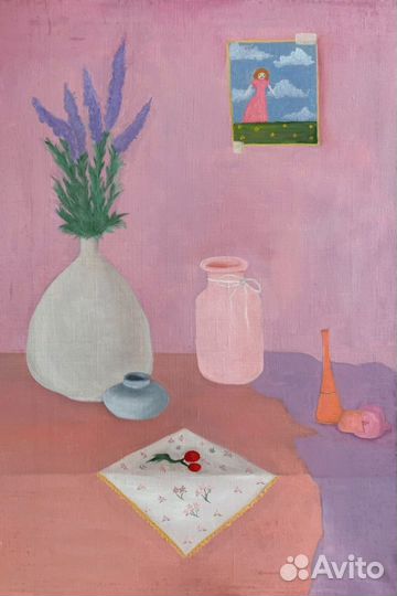 Картина маслом натюрморт в розовом цвете