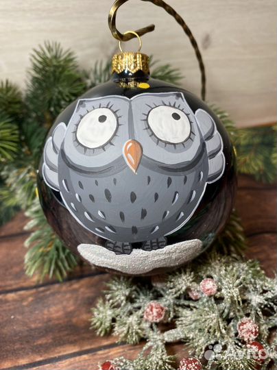 Дед мороз, Сова, Кот стеклянный шар 10см