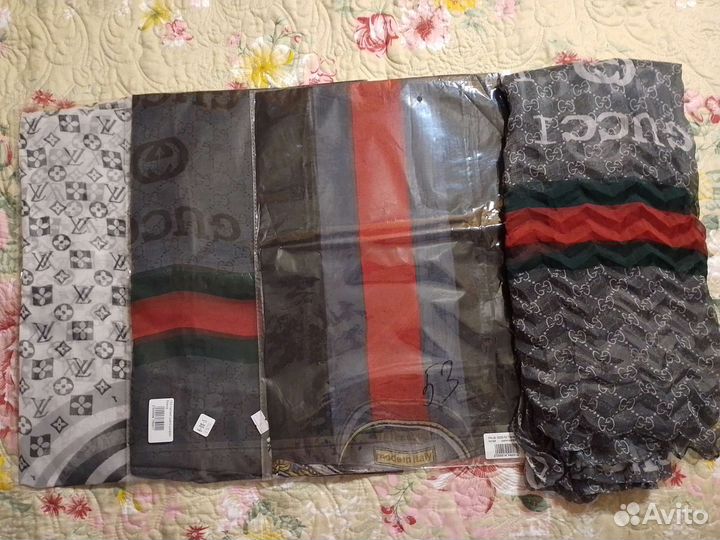Шарфы-палантины тонкие шелк-шифон lv, gucci