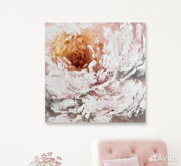 Картина маслом нежный Пион. Шикарный цветок холст