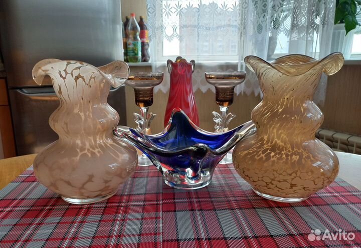Вазы и подсвечники из цветного стекла СССР
