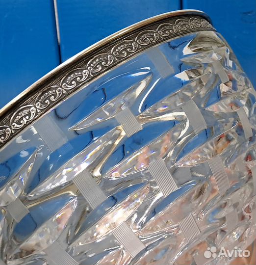 Ваза для фруктов из хрусталя, мельхиор