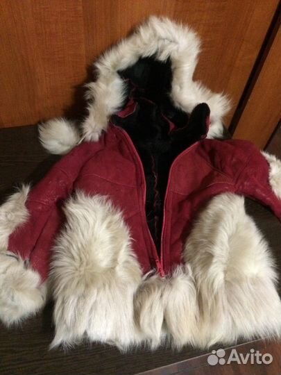 Дубленка детская для девочки с капюшоном