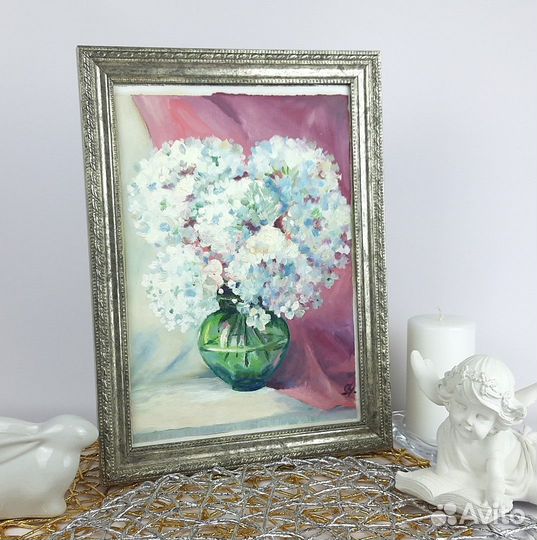 Белые цветы. Натюрморт Картина маслом на холсте