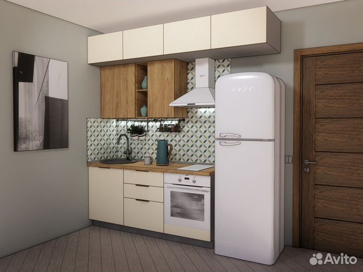 Кухня мдф+лдсп 2,4 м. Люкс-фурнитура, столешница