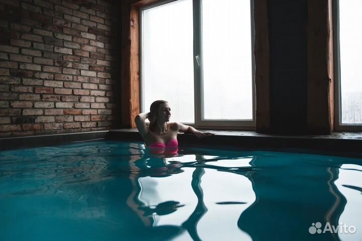 Баня на дровах с бассейном, чан, хамам