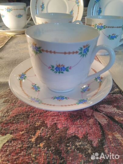 Чайные пары Лфз Незабудки.Костяной фарфор
