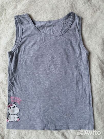 Майка серая с бегемотиком на девочку 7-9 лет