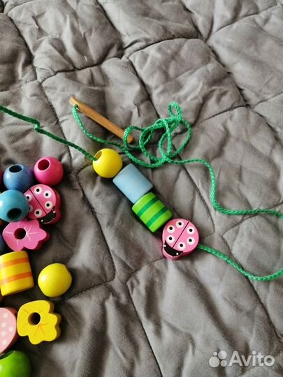 Деревянные бусины, шнуровка