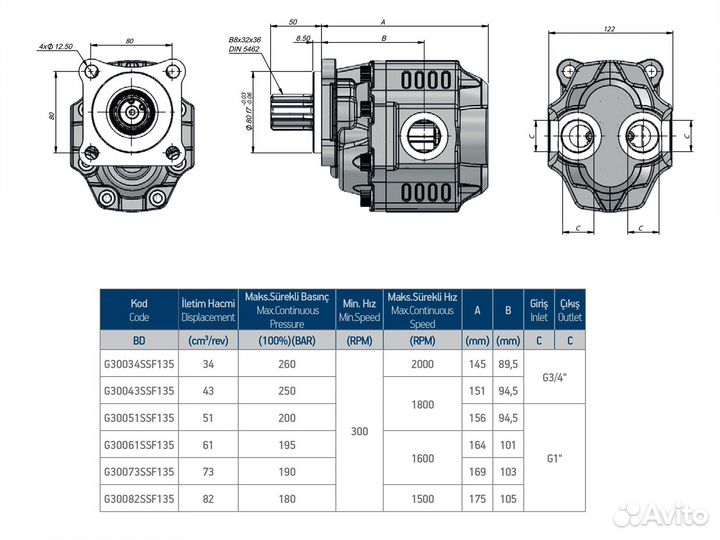 Гидронасос шестеренчатый ISO ehass 82 BD G30082SF1