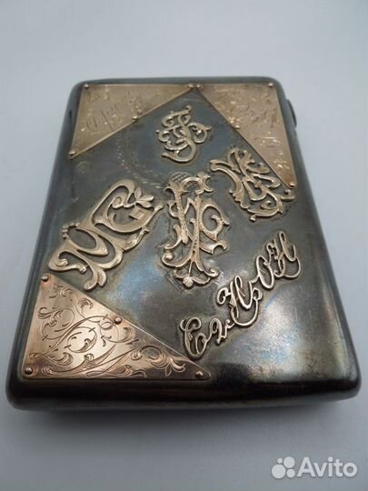 Серебряный портсигар с золотом 19 в.Царская Россия