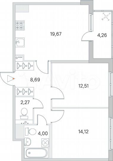 2-к. квартира, 63,4 м², 8/8 эт.