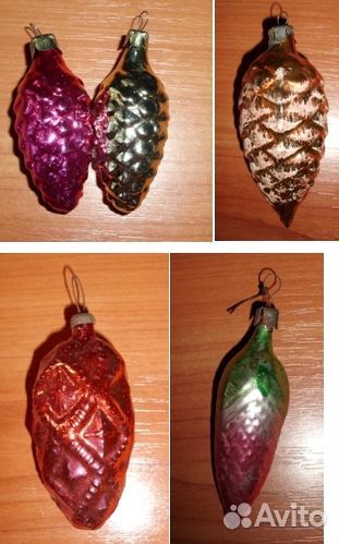 Елочное украшение Шишка стекло СССР 5 шт - 4 вида