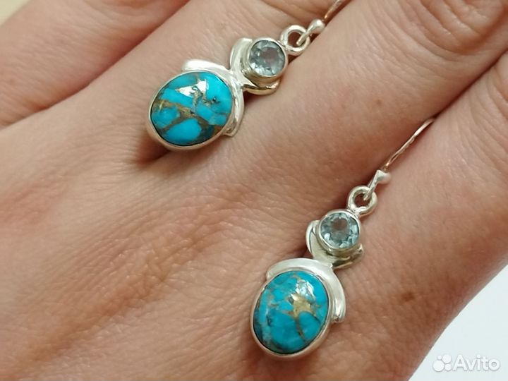 Серьги с натуральной бирюзой