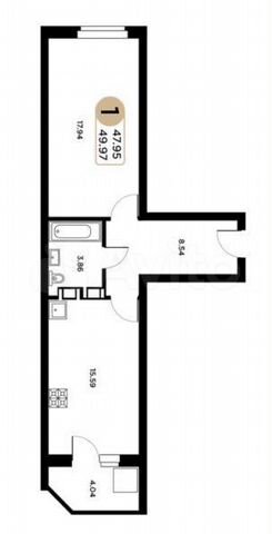 1-к. квартира, 49,9 м², 25/26 эт.