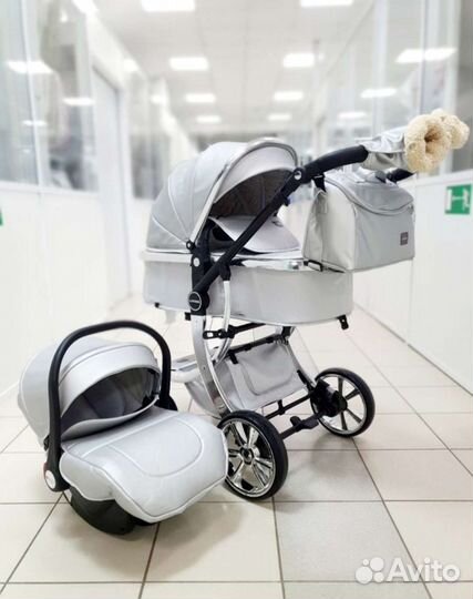 Коляска Новая Luxmom 608 3 в 1 в эко-коже