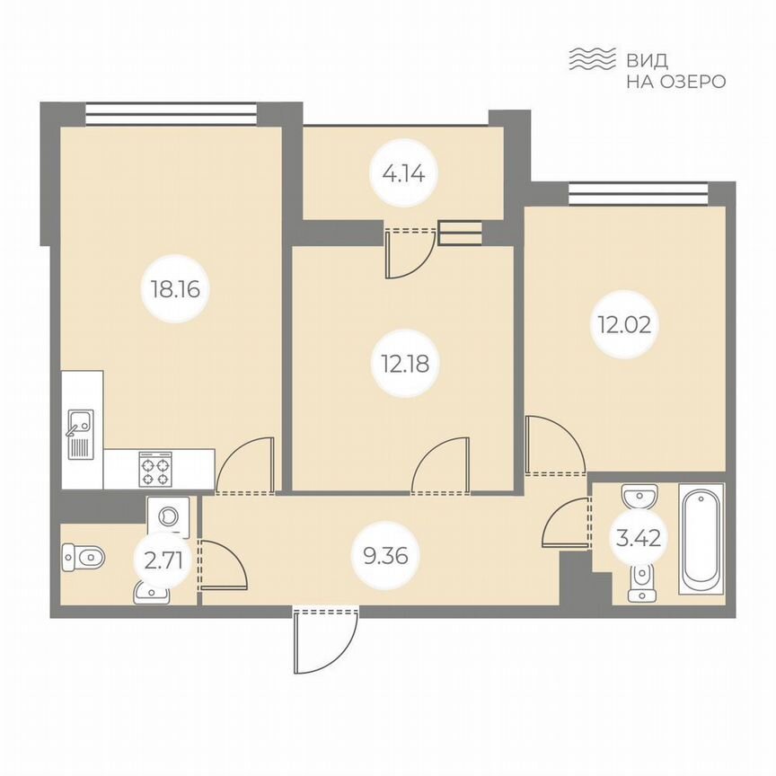 2-к. квартира, 59,9 м², 5/7 эт.