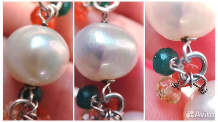 Браслет жемчуг/цитрин/сердолик/авантюрин s925