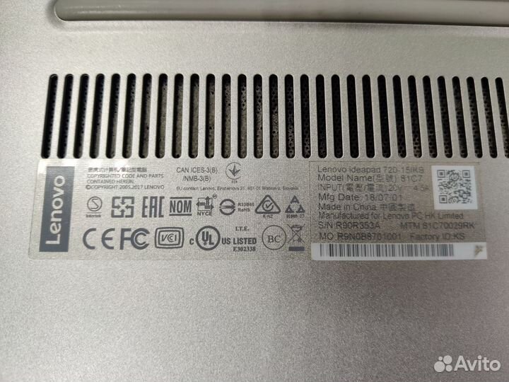 Ноутбук lenovo Ideapad 720-15IKB