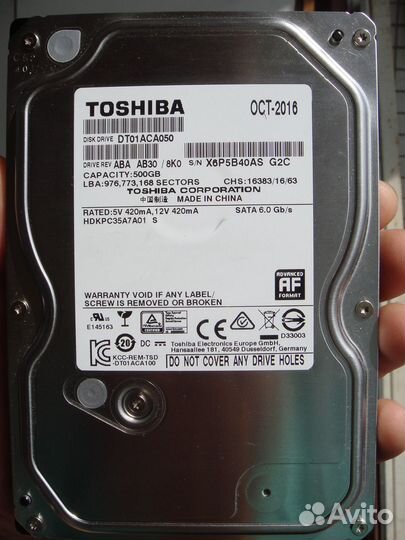 500 гб Диск - Toshiba DT01ACA050 - рабочий