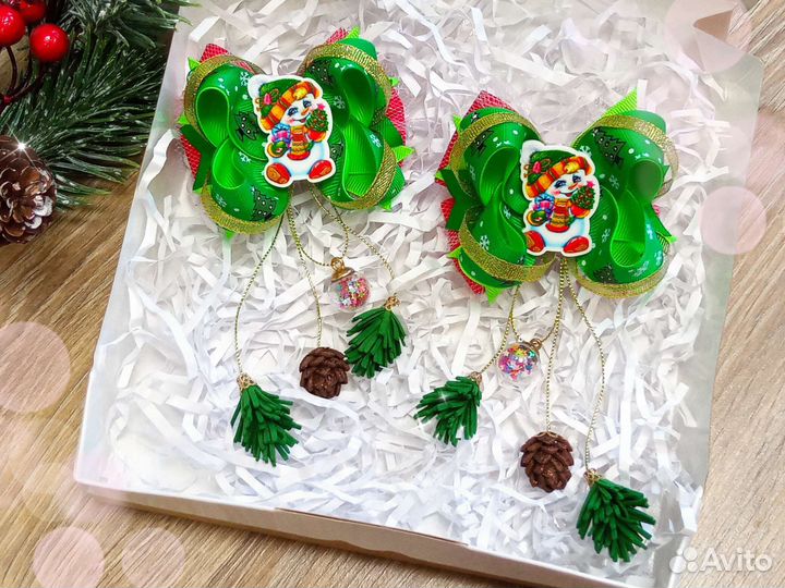 Зимние бантики для волос. Ручная работа