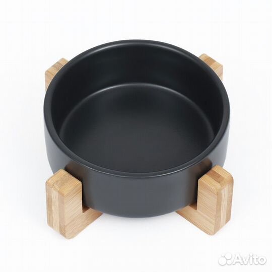 2 шт. Миска керамическая на подставке 450 мл 13 х 5 см, чёрная