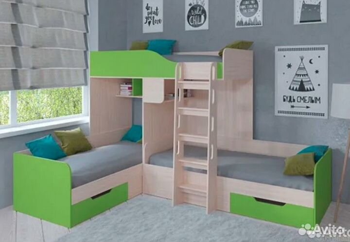 Кровать Трио Дуб Молочный/Оранжевый