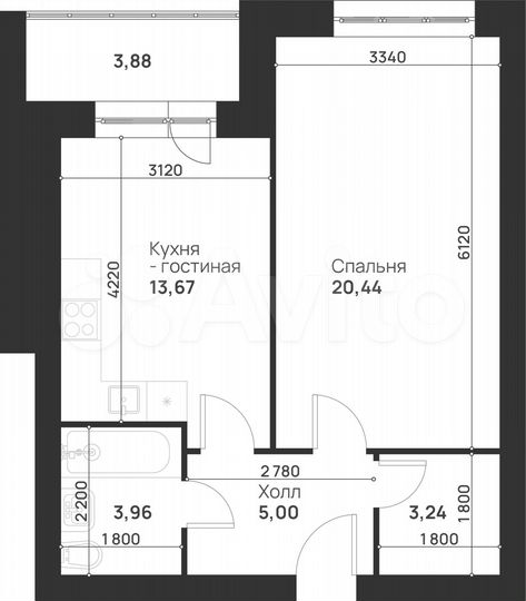 1-к. квартира, 50,2 м², 2/6 эт.