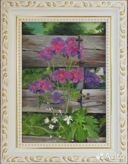 Картина Деревенские цветы. Холст, масло. 13х18