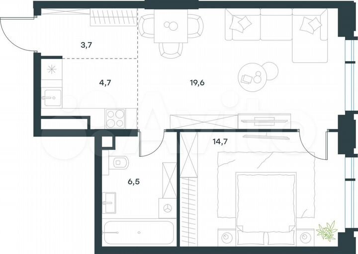 2-к. квартира, 49,2 м², 15/19 эт.