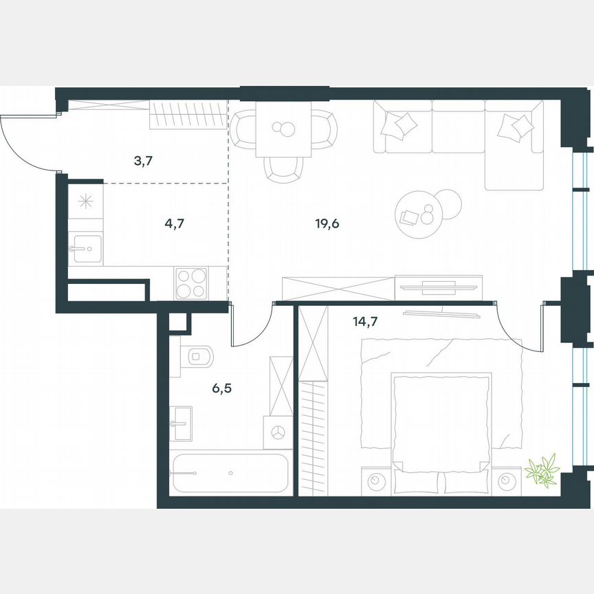 2-к. квартира, 49,2 м², 15/19 эт.