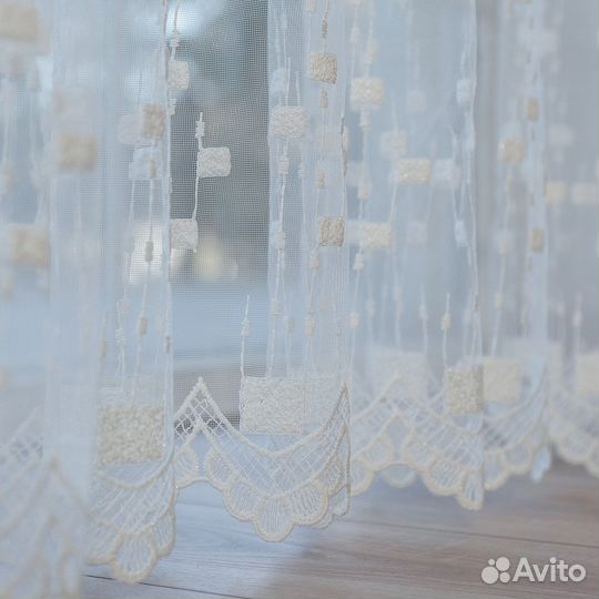 Тюль мона золото готовый на окна пошив