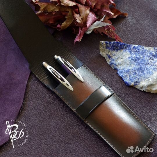 Чехол для ручек, карандашей. Кожа. Handmade