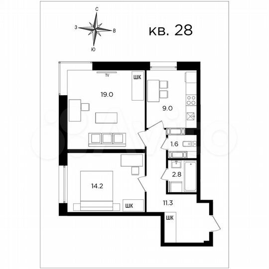 2-к. квартира, 57,9 м², 5/23 эт.