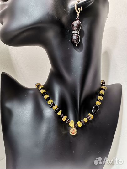Чокер из янтаря и граната