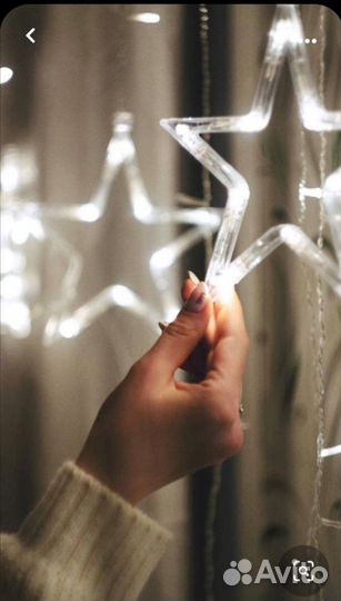 Гирлянда штора звезды занавес новогодняя на окно