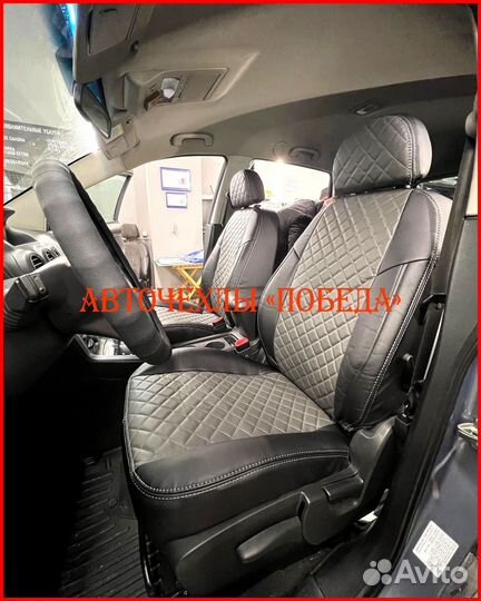 Чехлы Opel Antara из экокожи чёрно-серые Ромб